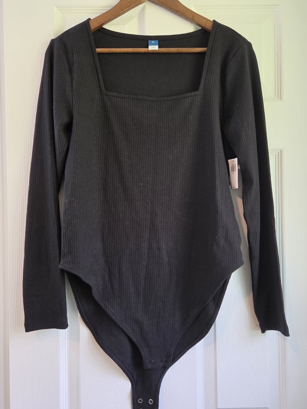 NWT Old Navy Black Long-Sleeve Rib-Knit Square-Neck Bodysuit Size XL